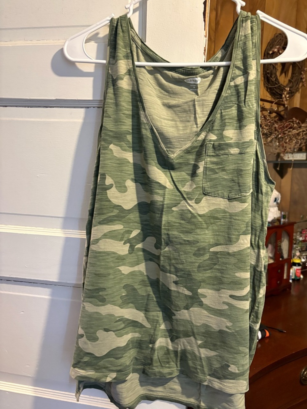 Old Navy Olive Green Camo V-Neck Tank with Pocket